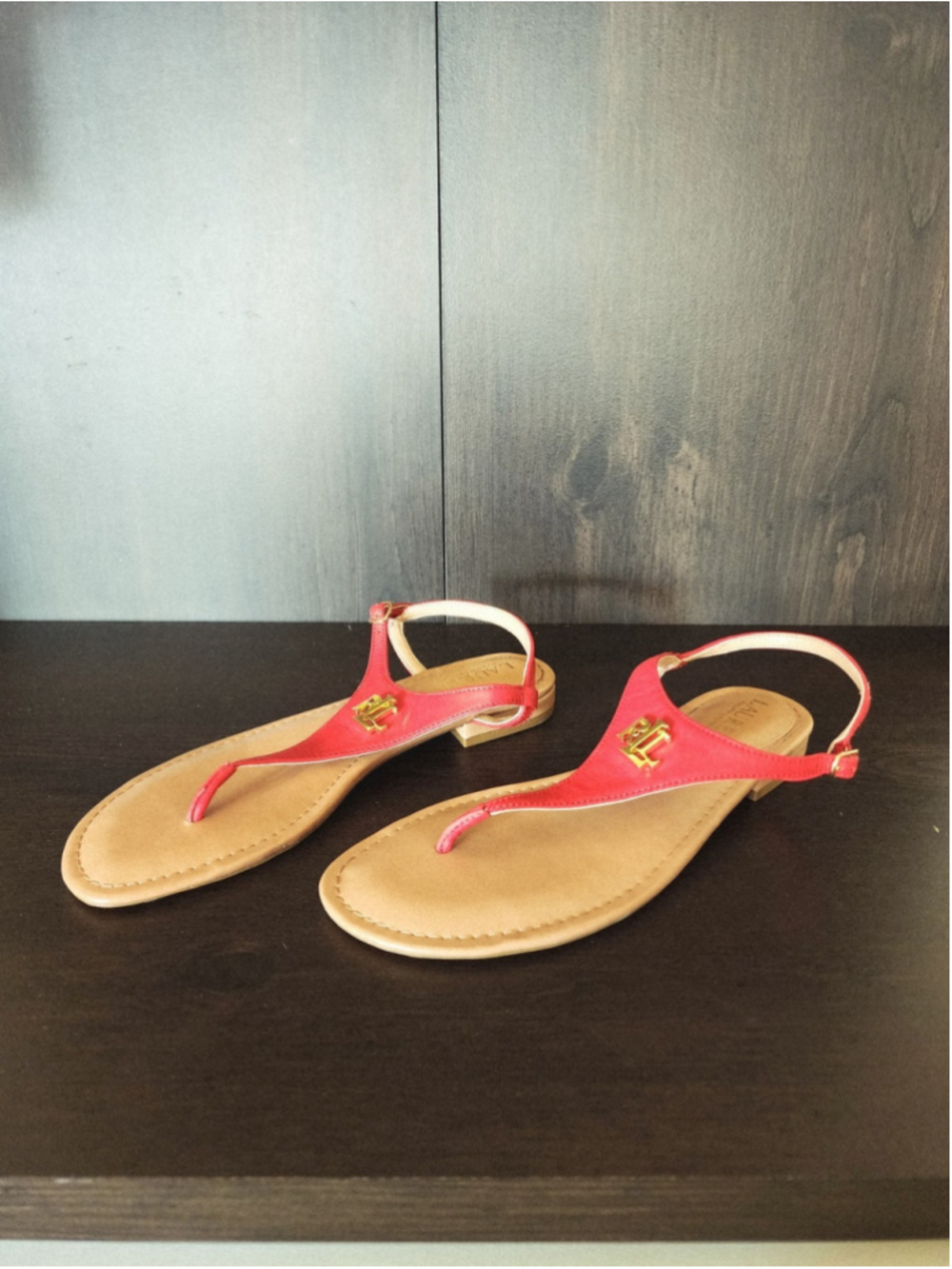 Ralph Lauren LEATHER Ankle Strap Thong Flip Flop Sandals 8 B Medium - Red - Picture 4 of 13